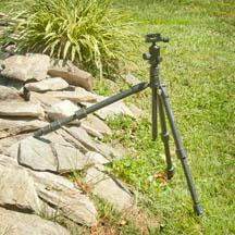 The Rocketfish tripod legs can be set at independent angles for UN-even terrain