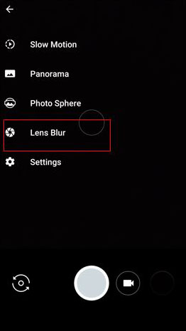 Bokeh lens blur app menu