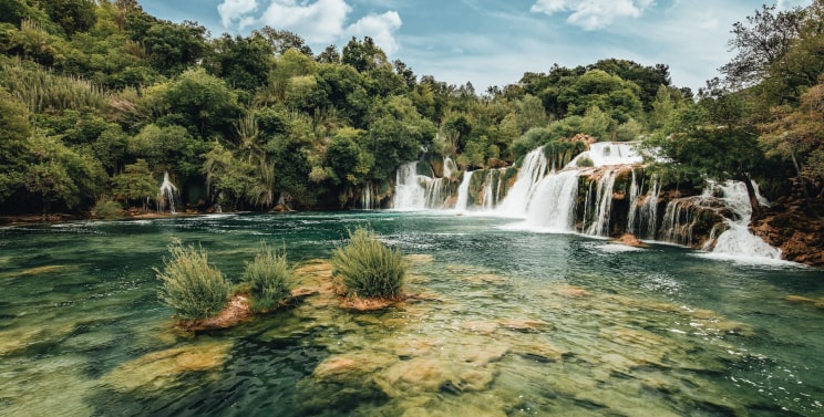 Landscape photo of multiple waterfalls