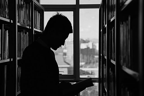 backlit library portrait