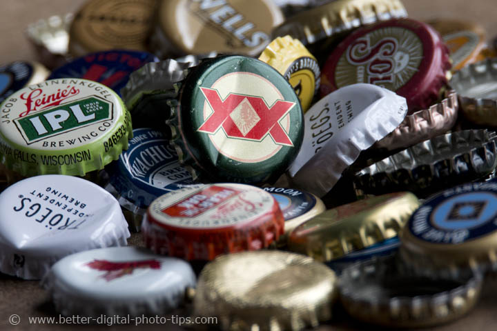 Bottle Caps Close-up With Tamron at 600mm -minimum Focusing Distance