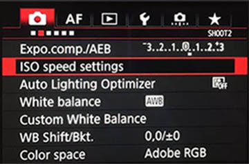 camera menu iso settings