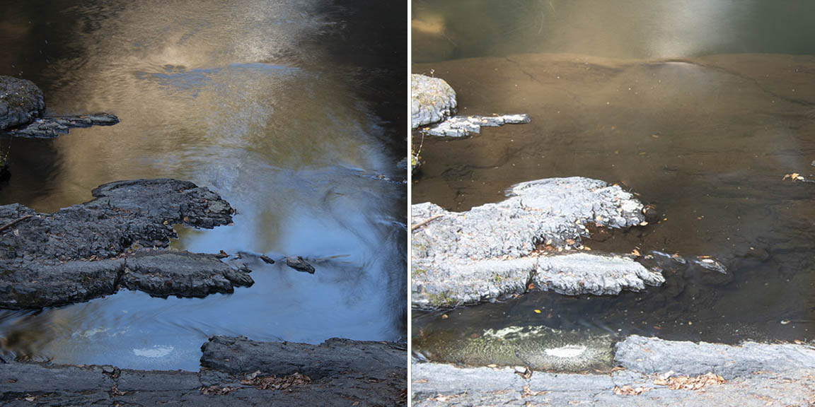 Comparison with  without polarizing filter