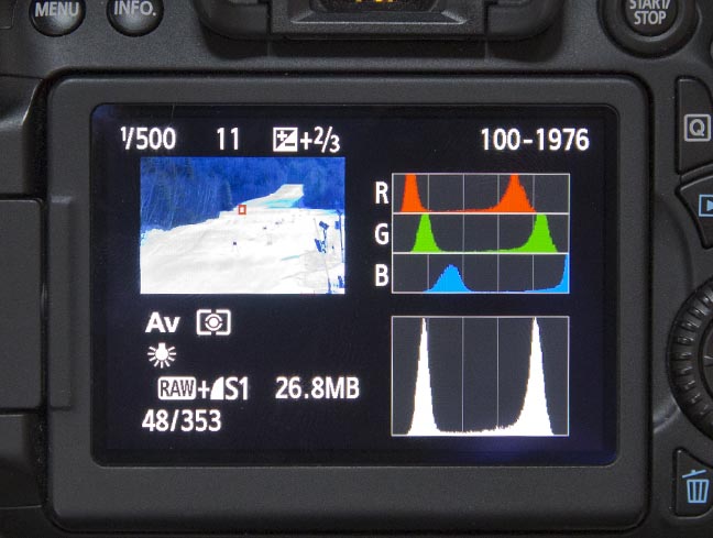 Color and simple histogram on camera LCD screen