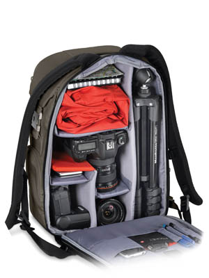 Camera backpack with tripod compartment