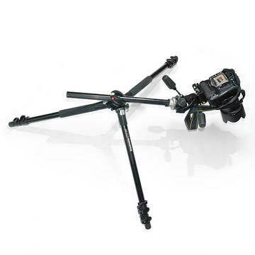 Macro photography tripod with tilting center post and wide spread legs