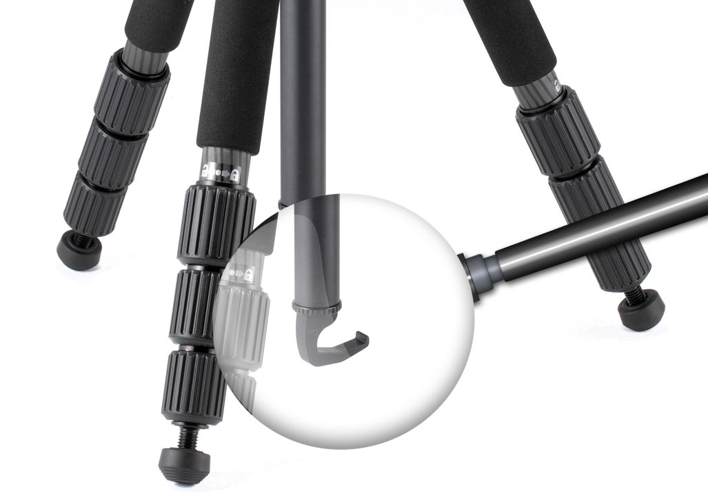 Use the center column hook to hang something heavy on and improve the stability of your tripod