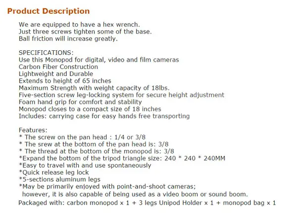 Koolehaoda Aluminum 65.3-inch Camera Monopod 17.6 lbs Load Capacity. MP-285L Blue 5-Legs Sections 