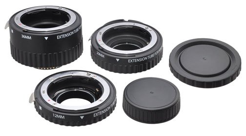 Macro photography lens extension tube set