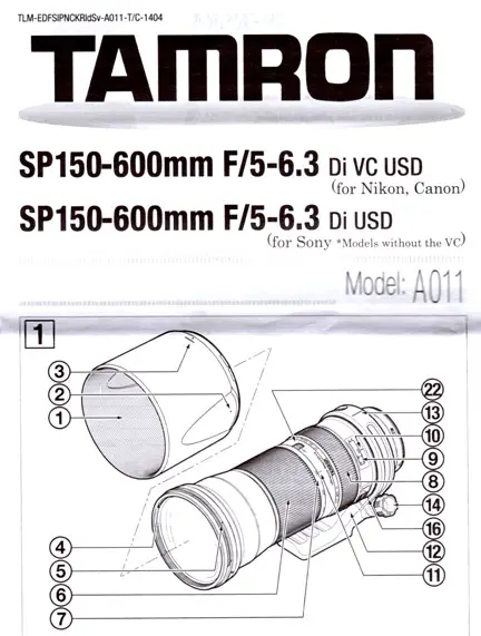 Tamron 150-600 Owner's Manual
