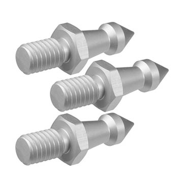 Metal threaded tripod leg spikes