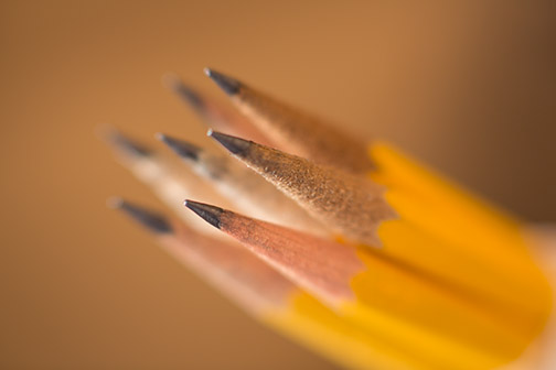 Close-up of pencils without fill light